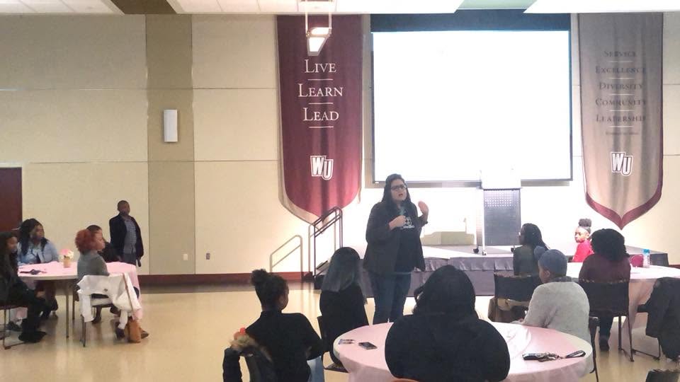 Yaya leading a roundtable discussion with students at Winthrop University.