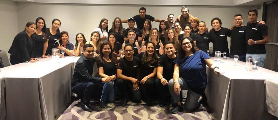 Yamile "Yaya" McBride with a training group in Peru.